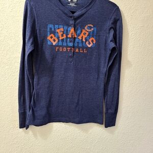 NFL Chicago Bears Football Long Sleeve Henley Shirt Women's Size M Blue & Orange